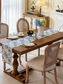 1 Peça Caminho de Mesa Retangular Estilo Boêmio com Padrão Floral Azul Vintage, Decoração de Tapete Lavável para Aparador, Buffet, Adequado para Festas, Piqueniques, Feriados, Interno ou Externo