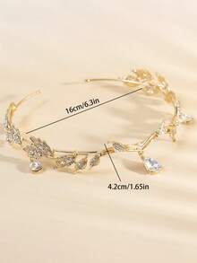 1 chiếc băng đô hình lá pha lê, phụ kiện tóc pha lê, băng đô trang sức, phụ kiện đội đầu cô dâu, vòng cổ hình lá cổ điển, băng đô cài tóc đính đá, băng đô mặt dây chuyền, phụ kiện đội đầu cô dâu ngày Valentine - Vàng - Xem 5