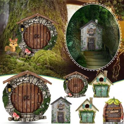 Miniature Fairy Door Figurines Statues For Outdoor Yard Art Garden Tree Decor Accessories With Engraved Design Fairy Garden Door