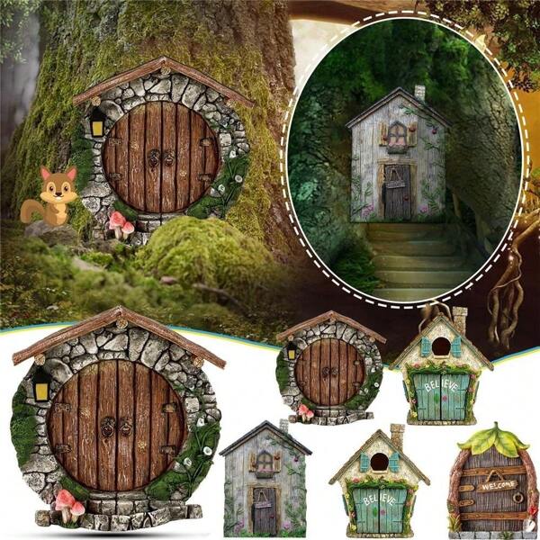 Decorazioni da giardino di miniature della porta delle fate per l'arredo di esterni, giardini, alberi, con design inciso