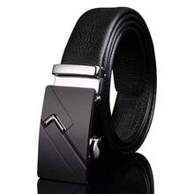 男士棘轮真皮正装腰带，黑色，适合西装、牛仔裤，美式设计时尚短环腰带，适合所有场合、正式服装、裤子 - 黑色 - 查看 1