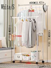 1pc Double Pole Rolling Clothes Drying Rack, Multi-Layer Storage Coat Hanger Stand, Lightweight Luxury Garment Rack With Wheels For Bedroom, Indoor Home & Commercial Use