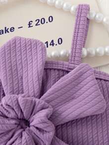 2 件装女婴节日风格花卉装饰吊带上衣和蝴蝶结牛仔短裤套装，夏季 - 紫色 - 查看 9