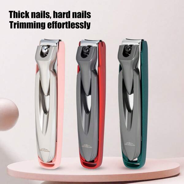 1pc Hollow Stainless Steel Nail Clipper With Anti-Splash Function And Nail Debris Collection Design, Available In 3 Sizes And Colors, Home Manicure Tool