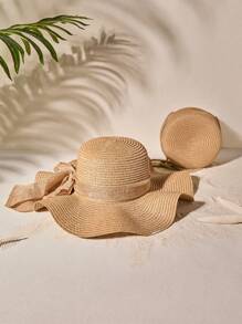 Tropiscape 1 Stück Damen Frühling/Sommer Sonnenhut mit wellenförmigem Rand und Schleife, ideal für Strand, Reisen oder Urlaub Boho Strand