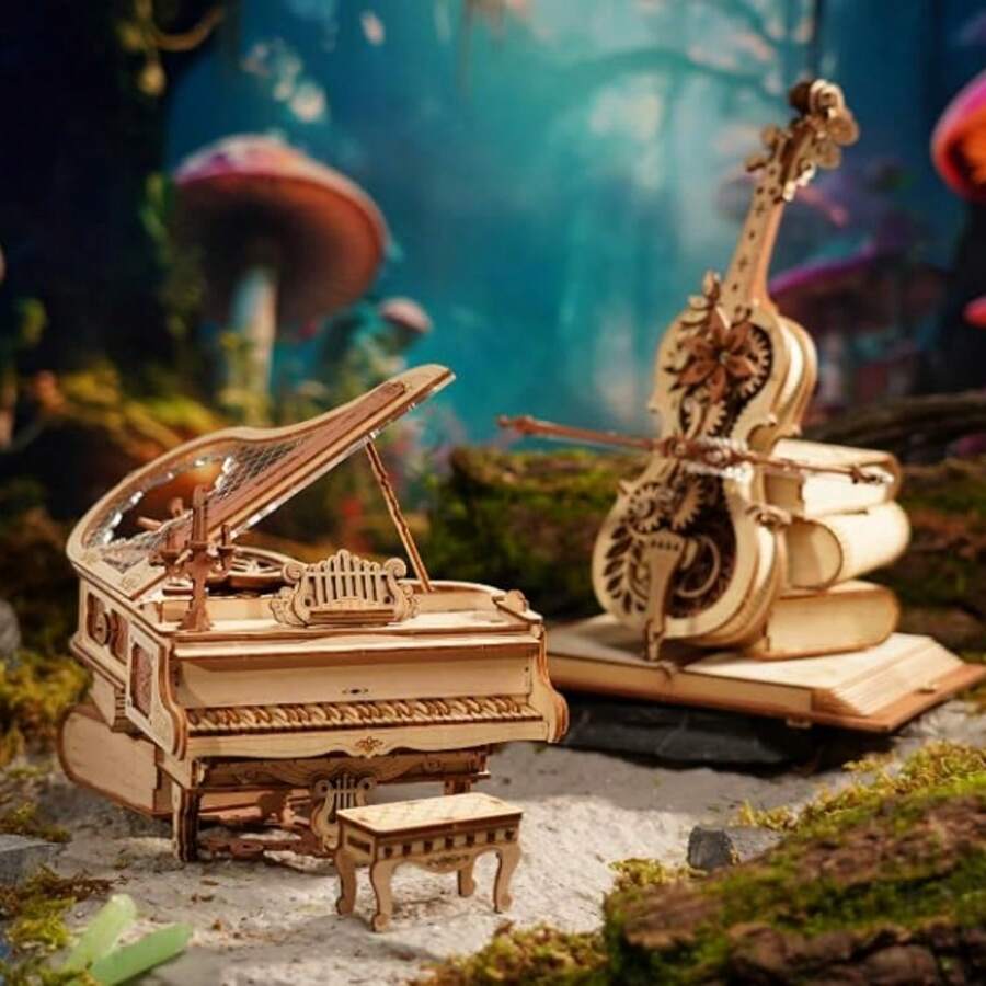 Robotime Rompecabezas 3D de piano y violonchelo mágico de Robotime para adultos, rompecabezas 3D de madera para adultos, rompecabezas de caja de música de madera para armar, regalo de Navidad y cumpleaños, kits de construcción para aficionados.