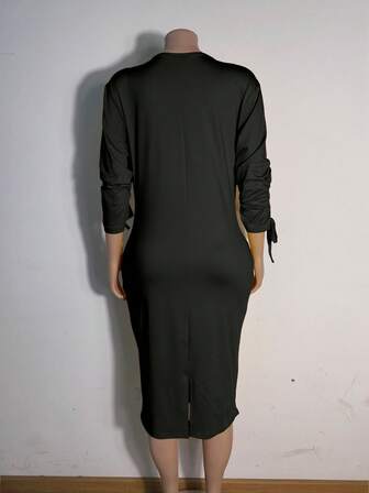 大码纯色简约休闲日常连衣裙