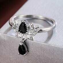1 pieza Anillo de mujer con diseño de gota de agua de loto y incrustaciones de circonita cúbica