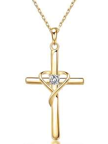 1 PC Fashion Cubic Zirconia Cross Necklace Pendant For Women Valentine's Day Gift Wedding Jewelry - 4# - View 2