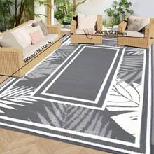 Outdoor Rug,Patio Rug,Reversible Portable Outdoor Plastic Straw Rug,Camping Rugs For Outside RV,Large Waterproof Area Rugs For Patio,Deck,Picnic,Porch,Balcony(6'x 9',White&Gray)