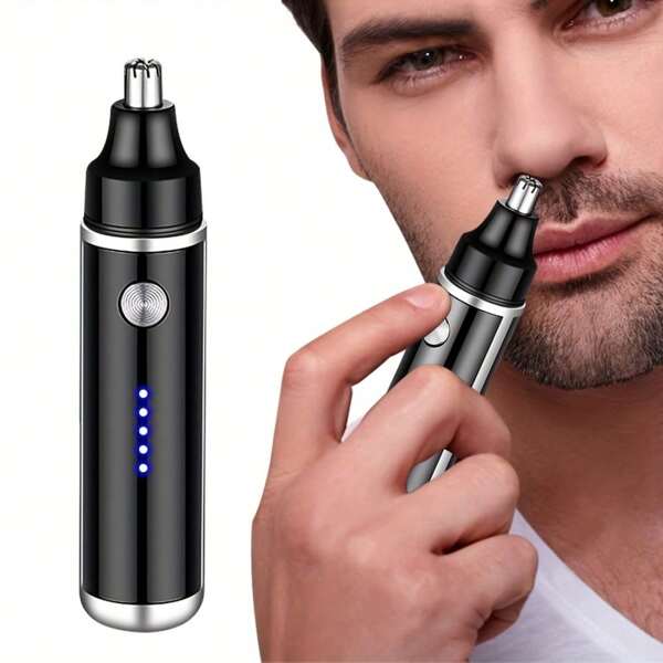 1 pièce - Tondeuse à nez et oreilles 2-en-1 indolore, rasoir facial pour les sourcils pour femmes/hommes, kit de toilettage portable sans fil avec technologie de protection de la peau
