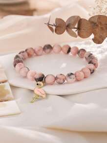 Bracelet en perles marbré rose et blanc fait à la main avec un charm flamant rose. Carte de message inspirationnel incluse - Cadeau idéal pour les enseignants, partenaires, parents pour les anniversaires, la Saint-Valentin, la Fête des Mères, l'Action de Grâce
