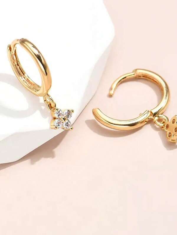 1 Pair Fashionable Minimalist Copper Flower Dangle Earrings For Women
