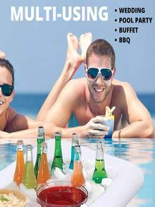 1pc,Pvc Inflatable Ice Bar, Pool Party Ice Tray, White Fruit Plate, Square Drink Bucket Inflatable Ice Trough, Suitable For Parties, Swimming Pools And Travel Supplies