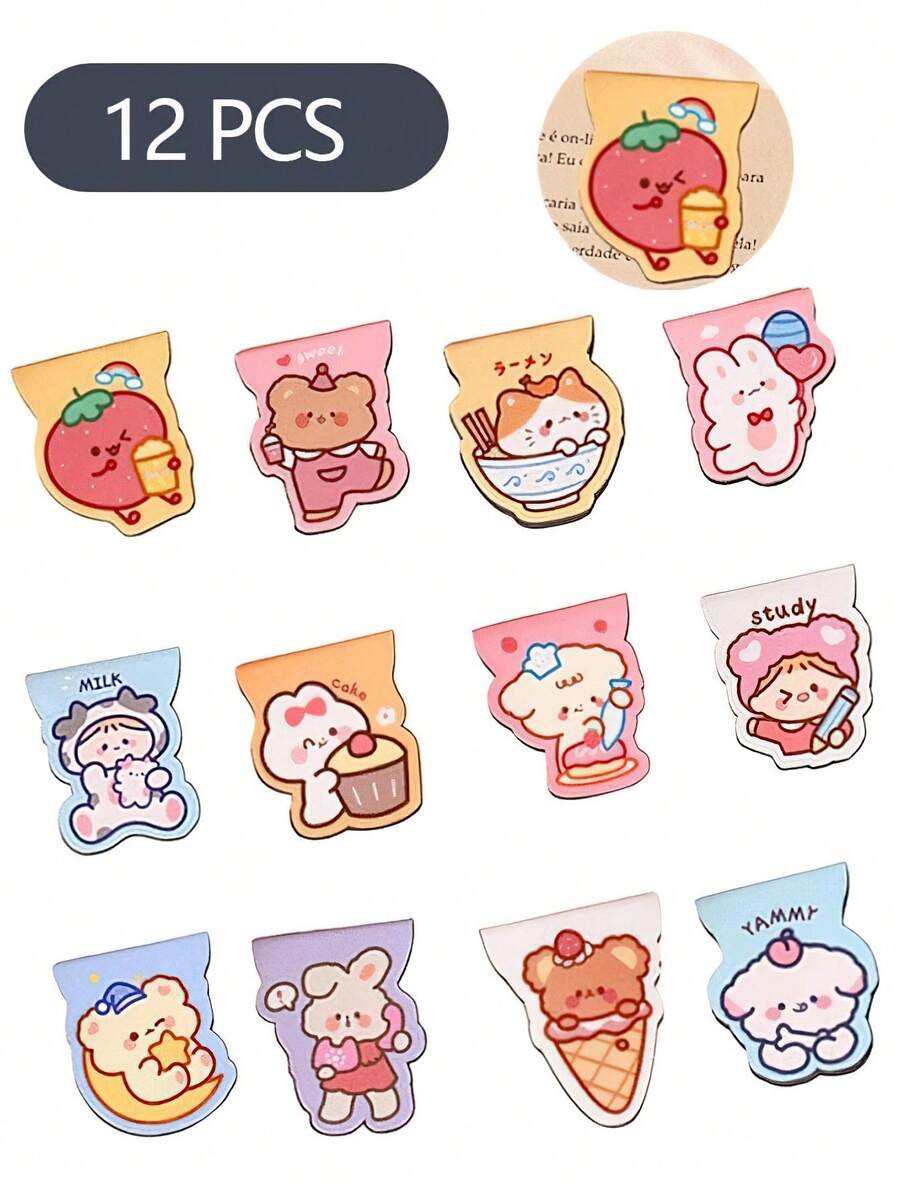 12 件磁性书签套装，卡通兔子熊超可爱磁铁书签页夹，适合儿童独特的阅读礼物学校，学校用品，返校 - 彩色 - 查看 1