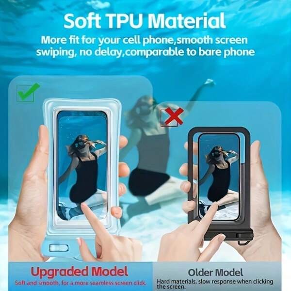 Waterproof Phone Pouch With Touch Screen Function, Suitable For Swimming, Diving, Beach, Cruise And Travel. Durable Thick Transparent Plastic Dry Bag With Neck Strap