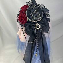 Lolita Goth Multi-Way Versatile Elegant Flat-Top Hat, Decorative Mini Hat Hair Accessory - Multicolor - View 6