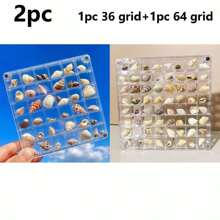 Caixa de Armazenamento Acrílica para Coleção de Espécimes de Mini Conchas, Joias de Unha de Diamante, 36/64 Grades, Quadrada de 36 Células Transparente, Caixa de Armazenamento de Unhas Portátil para Pequenos Acessórios e Arte de Mesa, para Colecionadores Exibirem Peças, Estilo Aleatório (Sem Conchas Incluídas)