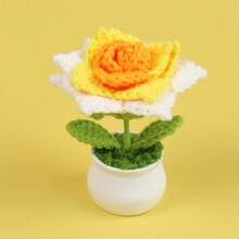 1pc Handmade Crochet Woolen Rose Flower, Artificial Potted Plant Decor, Everlasting Flower Desktop Ornament, Valentine's Gift For Women, Creative Scandinavian Handmade Flower, Mother's Day Handcraft Present, Car And Office Decoration