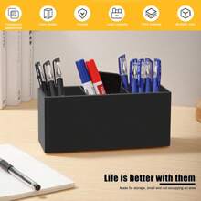 Acrylic Makeup Brush Holder With 3 Slots, Pen Holder Organizer For Desk, Office, Vanity