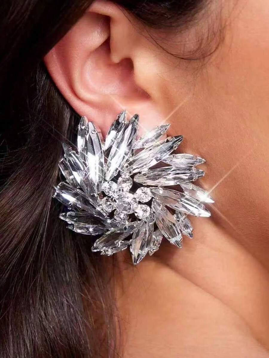 1 Cặp Hoa tai pha lê cổ điển thời trang Châu Âu và Mỹ cho phụ nữ - Bạc - Xem 1