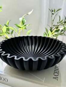 Large Decorative Bowl, White Decorative Bowl, Home Decor - Pleated Bowl - Wavy Bowl - Scalloped Bowl - Fashionable Key Bowl, Suitable For Entryway Table - Black - View 6