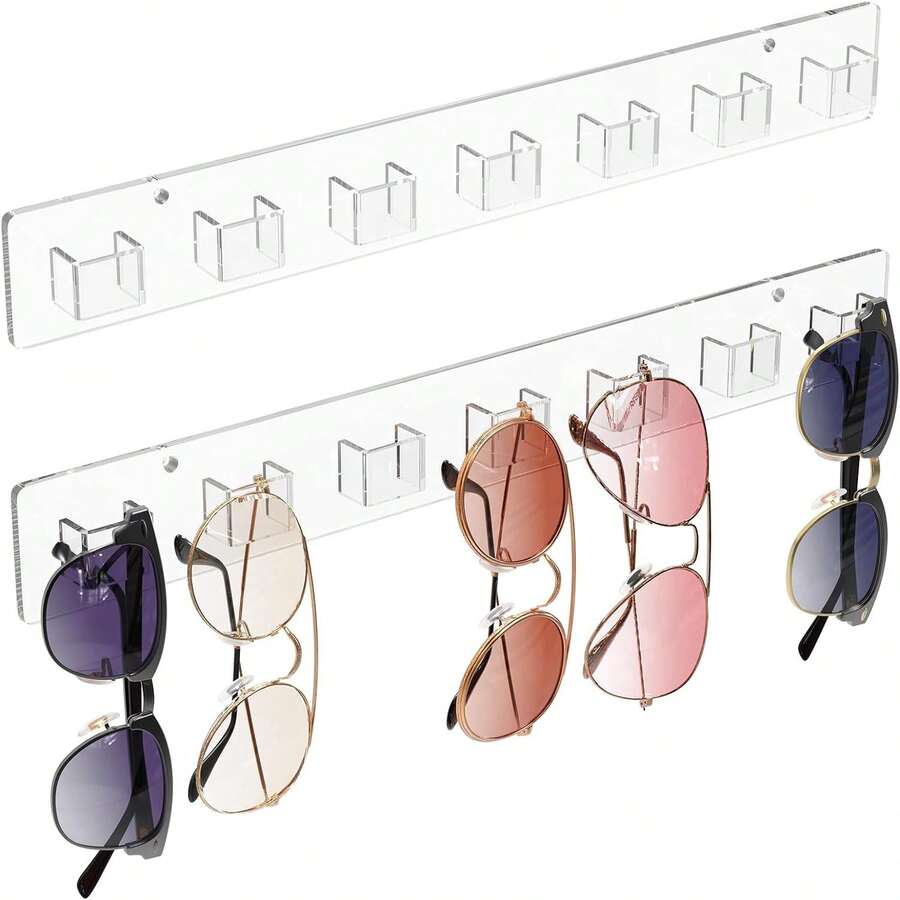2-Pack Acrylic Glasses Storage Box, Glasses Rack Wall-Mounted Glasses Rack, Glasses Rack For Multiple Glasses, Suitable For Office And Home Decoration, A Unique Gift For Husbands, Women And Girls - 無色 - 查看 1