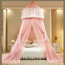Bed Canopy For Girls & Adults, Round Dome Lace Princess Canopies Netting, Cute Double Layer Bed Canopy Drapes For Decoration, Playing,Reading,Sleepping - Pink - View 7