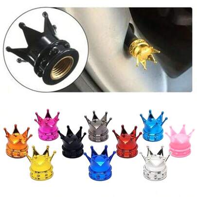2/4pcs ABS Plastic Copper Core Valve Stem Caps, Crown Series, Waterproof & Dustproof, 8V1 American Thread, Suitable For Cars, Motorcycles, Outdoor Sports & Cycling