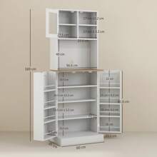 HOMCOM Credenza Cucina Alta con Armadietto, Piano Portamicroonde, 8 Ripiani su Ante, Mobile Dispensa Stretto con Ante in Vetro e Mensole Regolabili, per Soggiorno, Sala da Pranzo, 60x35x169 cm, Bianco