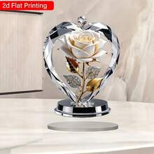 1pc 2D Flat Acrylic Art White Rose Love Acrylic Decorative Belt Base, Crystal Pattern Surrounding Rose 2D Pattern Desktop Plaque, Perfect For Home Decoration, Room, Bedroom Desktop Decoration, Wedding Anniversary, Mother's Day, Various Holiday Gift Decoration Signs And Plaques - Multicolor-decorations - View 4