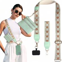 Clip And Go Strap For Phone With Wallet Crossbody Phone Strap, Wristlet Strap Adjustable Cell Phone Lanyard Phone Strap With Zippered Pouch Phone Chain Crossbody, Green