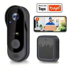 Timbre inalámbrico con cámara de vídeo inteligente TUYA, cámara de timbre inteligente WiFi de 2.4GHz, almacenamiento ampliable, captura fotos y vídeos HD, transmisión en vivo Full HD, tono de llamada personalizable, audio bidireccional en tiempo real, visión nocturna, resistente al agua