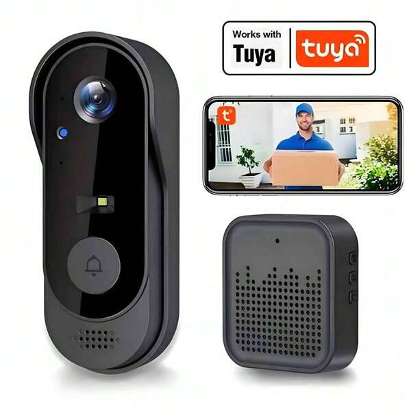 TUYA Smart Wireless Video Doorbell Camera, 2.4GHz WiFi Smart Doorbell Camera, Expandable Storage, Captures HD Photos & Videos, Full HD Live View, Customizable Ringtone, Real-Time Two-Way Audio, Night Vision, Waterproof