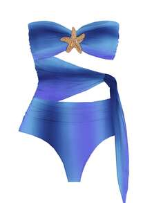 New Spring/Summer Sexy Gradient Color Hollow-Out Bandeau 2-Piece Bikini Swimsuit For Women, Random Floral Print, Beach Holiday Party Date - Multicolor - View 2