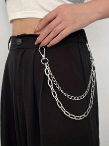 1pc Minimalistic Metal Chain Double Layer Waist Chain, Punk Street Style Belt Chain Suitable For Daily Outfit