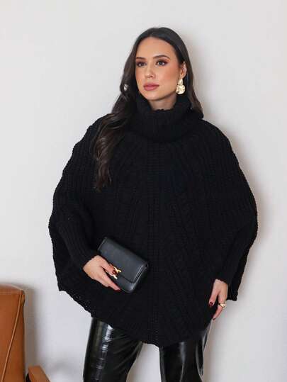 Poncho Sobreposição Tricot Feminino Capa Moda Lançamento  Simples  elegante  Tecido tipo lã  Ponto em cabo  Malhado  Assimétrico