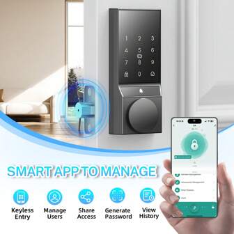 COBIZI G4 Smart Lock Keyless Entry Door Lock Bluetooth Smart Deadbolt App Remote Control Digital Touchsreen Keypad Lock IP54 Waterproof Front Back Electronic Dook Lock Auto Locks,Black