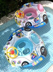 1 pieza Asiento inflable para piscina para niños, Anillo de natación flotante y lindo con forma de asiento, Piscina para niños, Anillo de natación inflable con forma de auto/barco para bañera, Anillo flotante debajo del brazo, Chaleco salvavidas de natación de verano con volante, Rosa/Azul