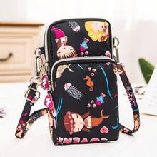 1 PC New Nylon Cell Phone Bag Cartoon Black Bottom Coin Bag Triple Crossbody Bag Hanging Neck Sports Running Arm Bag For Women Wallet Purse Wallet Wallet - Multicolor - View 11