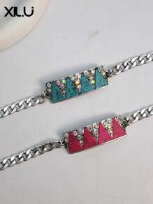 1 pieza Brazalete de moda retro hecho a mano con lazo trenzado, decoración de estrella de piedras preciosas de turquesa multicolor, popular para mujeres
