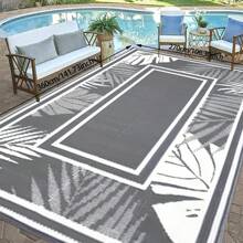 Outdoor Rug,Patio Rug,Reversible Portable Outdoor Plastic Straw Rug,Camping Rugs For Outside RV,Large Waterproof Area Rugs For Patio,Deck,Picnic,Porch,Balcony(6'x 9',White&Gray)