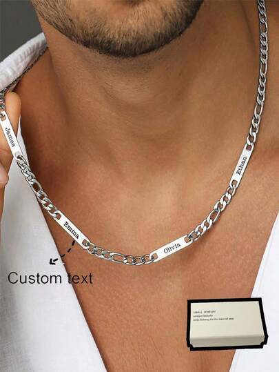 Personligt graverat flernamnshalsband i rostfritt stål för män, anpassat halsband med faderns namnstång med kedja, farsdagspresent, julklapp, tacksägelsegåva, festgåva, jubileumspresent, examenspresent, silver, stilig, färgglad, vintage, unisex, hipster, enkel, unik, unik, personlig, present Honom,Ideala presenter till henne,henne,pojkvän,flickvän,pappa,mamma,familj,vänner,för årsdagar,för födelsedagar,för examen,för bal,för fest,halsband för kvinnor