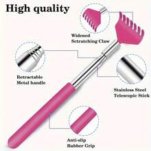 2pcs 7-Teeth Stainless Steel Extendable Back Scratcher Massager Tool With Handle, Portable Back Massage Device, Funny Gift For Adults And Pets - Multicolor - View 3