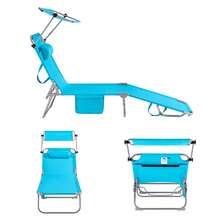 SoBuy OGS48x2 两件套太阳椅，带遮阳篷和枕头，可折叠花园躺椅，沙滩躺椅，花园、庭院、海滩休闲椅，承重能力高达 110 公斤，宽 x 高 x 深约 191 X 19 X 56 厘米