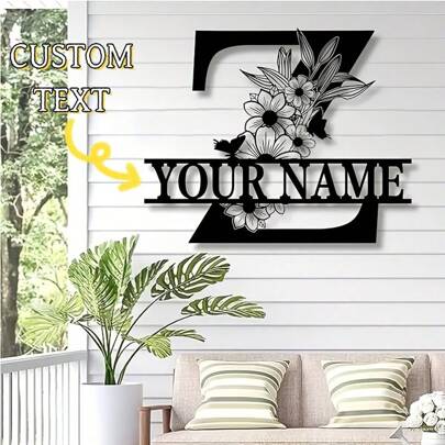 1 Stück 30 cm personalisiertes Metall Monogramm Schild, individuelle Familien-Namens-Wandkunst, Innen-/Außendekoration für Schlafzimmer, Garten, Flur, grafischer Muster