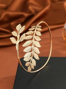 1 Pc Minimalist Fashionable Personalized Gold Double-Layer Leaf Arm Cuff Bracelet For Women, Suitable For Parties, Galas, Gifts, Daily Wear - Gold - View 4