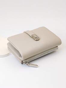 1pc Women Short Wallet PU Solid Soft Fashion Splice Modern Style Clasp Closure, Magnetic Snap, Large Capacity Multi-Card Slots Multi-Function Card Holder Case, Zipper Coin Purse, Compact & Lightweight, Suitable For Holiday Gift - Beige - View 6