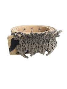 Vintage Leopard Print Dual Exhaust Hole Men's Belt, Punk Rock Cyber Flame Cowboy Elements, Versatile For Sweatshirt, Jeans, Suitable For Daily And Holidays