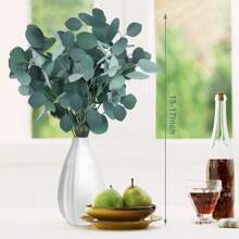 Tallos de eucalipto secos y preservados, 5-10 piezas 100% hojas de dólar de plata natural real para llenar jarrones, ramas de plantas de eucalipto frescas de 15-17" para arreglos florales, decoración del hogar y bodas (2.8 oz)